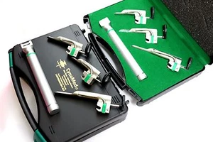 SET OF 3 LARYNGOSCOPE MILLER INTUBATION BLADES 00, 0,1 + HANDLE SMALL ANESTHESIA - Picture 1 of 8
