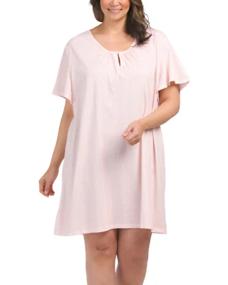 Nuevo con etiquetas $52 Karen Neuburger PINK BROCADE Manga Corta LOUNGE Camisón Camisón 1X Foto 1 de 2