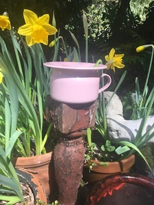 OMG so sweet! antique tiny PINK enamelware potty chamber pot~use as a planter! - Picture 1 of 10