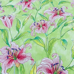 Waverly Fabric Seaside Lily Sun Shade Green Pink Cotton Drapery Upholstery 5 Yds - Picture 1 of 5