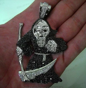 4 Ct Black & White Lab Created Diamond Grim Rapper Pendant 925 Sterling Silver - Picture 1 of 3