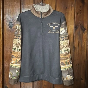 Yellowstone Herren (M) Cowboy Sweatshirt 1/4 Zip Langarm Stehkragen Fleece - Bild 1 von 17
