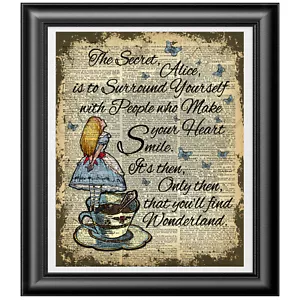 Alice in Wonderland SECRET quote Art Print on Dictionary Book Page, Home Decor - Picture 1 of 2