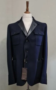 Gucci Leather Trim Wool Fitted Blazer Jacket Dark Navy uk 42 eu 52 RRP £2200 - Picture 1 of 11