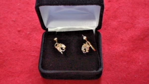 Black Hills Gold Earrings- Gold And Rose Gold Leaves with Synthetic Diamond - Picture 1 of 7