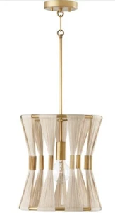 Untrammelife Modern Drum 11”W Pendant Bleached Natural Rope Antique Brass Light - Picture 1 of 4