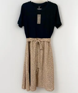 Zattcas Kleid XL Schwarz Strick Oberteil Animal Print Rock 2 Teiler Look Kurzarm Neu mit Etikett - Bild 1 von 8