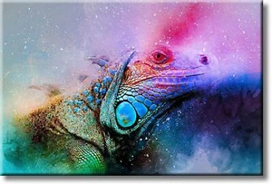 Cuadro colorido de iguana sobre lienzo estirado, decoración de arte de pared, listo para colgar - Imagen 1 de 8