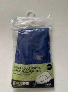 2 Pack Adult Unisex Surgical Scrub Hat Adjustable w Snap Tabs Electric Blue NWT - Picture 1 of 2