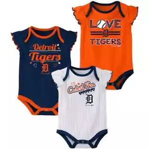 Body bambina neonato e neonato blu navy/arancione/bianco Detroit Tigers confezione da 3 MLB - Foto 1 di 1