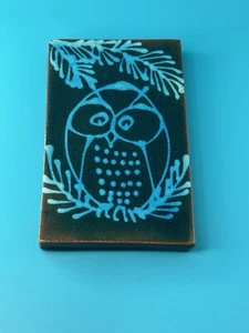 Danish Blue Owl Art Pottery Clay Tile Bo Melander Denmark Wall Hanger 5”x3” Mod - Picture 1 of 13