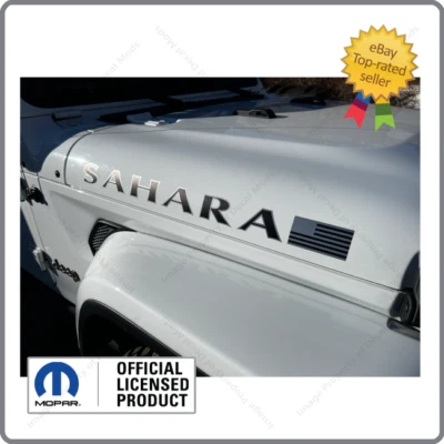 (2x) Jeep JK SAHARA USA FLAG Hood Decals Stickers Graphics Black Silver UV1F7 - Image 1 of 3