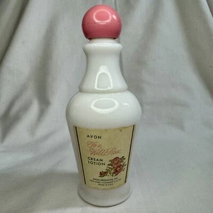 Vintage Avon To a Wild Rose Cream Lotion Milk Glass Bottle Paper With Label - Picture 1 of 4