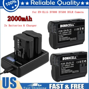 2X EN-EL15 Battery & LCD Charger for Nikon D850 D810 D80 D7500 D750 D7200 D600 - Picture 1 of 13