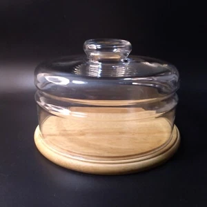 Princess House Heritage Wood Cheese & Cracker Board w Glass Dome Charcuterie 474 - Picture 1 of 12