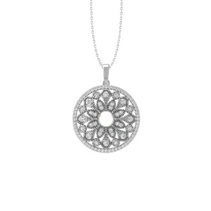 Round Lab Grown Diamond & Pearl 10K White Gold Pendant 18" Silver Cable Chain - Picture 1 of 6