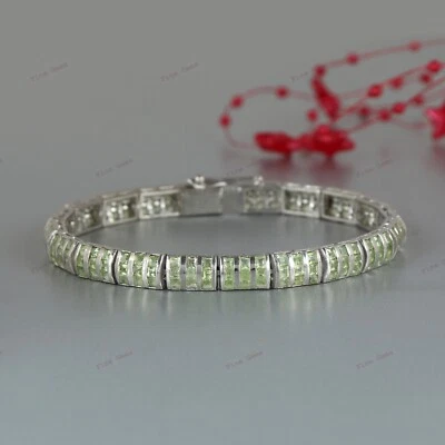 Natural Peridot Tennis Bracelet 925 Sterling Silver Handmade Bracelet for Gift - Image 1 of 4
