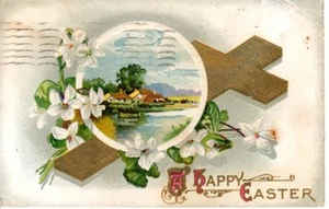 Cartolina d'epoca postale 1910 Grand Central Sta NY auguri di Pasqua casa arte floreale - Foto 1 di 2