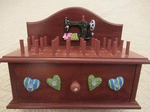 Decorative Wooden Sewing Storage Box with Small Spool Holders - Picture 1 of 9