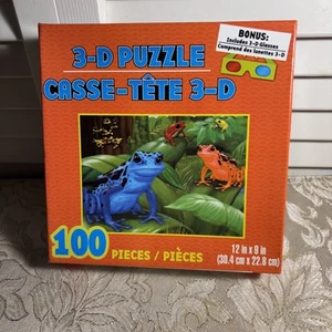 PUZZLE FROGS NEW UNOPENED 3D 100 pcs INTERLOCKING 12 X 9 inch BONUS 3D GLASSES - Picture 1 of 4