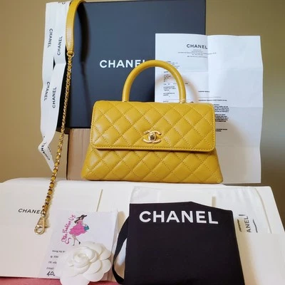 CHANEL Mustard yellow  caviar gold hw small 9 inches Coco Handle Bag year 2022 - Image 1 of 4