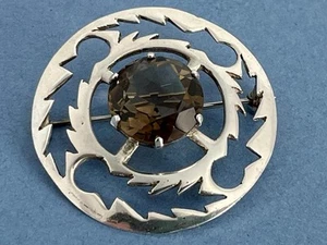 BEAUTIFUL SCOTTISH SOLID SILVER SMOKEY QUARTZ BROOCH GLASGOW 1959 R. ALLISON - Picture 1 of 10