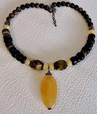 COLLAR GARGANTILLA SILPADA CITRINO☆OJO DE TIGRE ☆MADERA☆ 925 ESTERLINA☆EC☆15"-17" LONGITUD  Foto 1 de 4