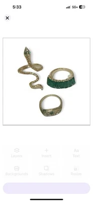 Лот из 3 колец из нержавеющей стали позолоченный зеленый изумруд, змея, сглаз размер 6 - Изображение 1 из 4