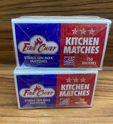 1,000 STICK MATCHES FIRE CHIEF KITCHEN WOODEN WOOD VINTAGE 250 Per Box SEALED - Image 1 of 4