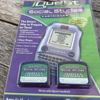 Quantum Leap Leap Frog IQuest Social Studies 2 Cartridge Package Grades 6-8 NEW - Image 1 of 2