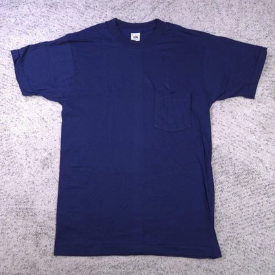 Camiseta De Colección Fruit Of The Loom Hombres Mediana Puntada Única Bolsillo Sin Stock Azul Marino Nueva Foto 1 de 4