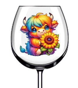 12x Colourful Baby Highland Cow Vinyl Sticker Decal Tumbler Wine Glass Van Car - Picture 1 of 3