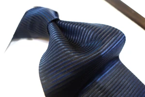 Fratelli Moda Italy Seidenkrawatte Krawatte einfarbig marineblau waagerechte Streifen - Bild 1 von 3