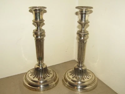 Ancienne Paire Bougeoirs Bronze Argenté Epoque XIXème - Photo 1/4