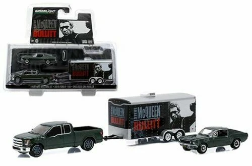 GREENLIGHT 51007 BULLITT STEVE MCQUEEN 1968 FORD MUSTANG GT & TRAILER 1/64 SET - Image 1 of 1