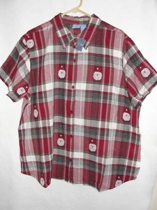 Women's Holiday Editions Plaid Santa Short Sleeve Blouse Top - Size 2X - New - Picture 1 of 2