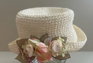 Straw Hat w/Flowers Pink Tones Child Girls Easter - Picture 1 of 4