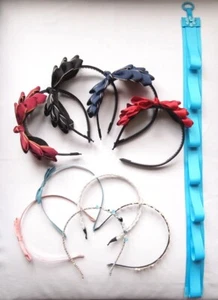 LOT of 9 HEADBANDS & HOLDER Large Bows Flowers Beads Dress-up Black Red Blue - Picture 1 of 15