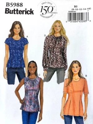 BUTTERICK B5988 Misses EASY Tunic Tops - Sizes 8 10 12 14 16 NEW - Image 1 of 3