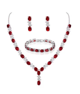 White Gold Finish Ruby Love & Kisses Simulated Jewellery Set Gift Box Included - Picture 1 of 10