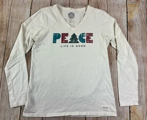 Women’s Life Is Good Peace Holiday Classic Fit Longsleeve Shirt Medium - Picture 1 of 8