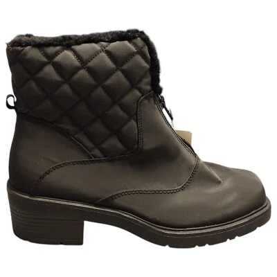 Merona Ankle Boot Womens Size 8 Black Fleece Lined Quilted Block Heel Front Zip - Image 1 of 4