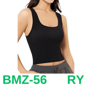 Women's Basic Sleeveless Crop Top Shirt Ribbed Scoop Neck Casual Summer, M - Picture 1 of 4