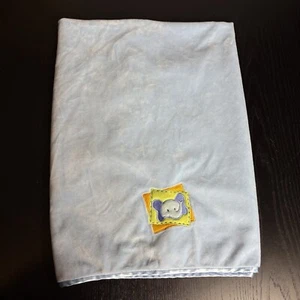 SMALL WONDERS Baby Blanket Light Blue Velour Satin Backing/Trim Elephant 29x38 - Picture 1 of 5