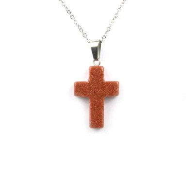 Collana ciondolo croce autentico goldstone con GARANZIA unisex argento 925 NUOVA - Immagine 1 di 2