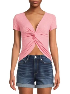 No Boundaries Women's Juniors Ribbed Twist Top Coral Pink size XS(1) #FLOR - Picture 1 of 4
