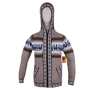 SUDADERA CON CAPUCHA HOMBRE HECHA A MANO ALPACA ANDINA BEIGE OSCURO CREMALLERA TALLA L - Imagen 1 de 9
