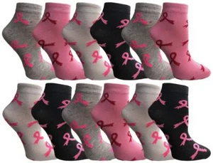 Yacht & Smith Breast Cancer Awareness Crew Socks for Women (12 Pairs Assorted) - Picture 1 of 6