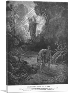 ARTCANVAS Adam and Eve Driven Out of Eden Canvas Art Print by Gustave Dore - Picture 1 of 11