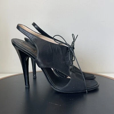 Zapatos de tacón vintage Yves Saint Laurent YSL Rive Gauche negros con tiras EU 40 US 9 Foto 1 de 4